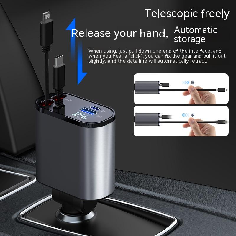 Super Fast Retractable Charging Car Cigarette Lighter USB And TYPE-C Adapter