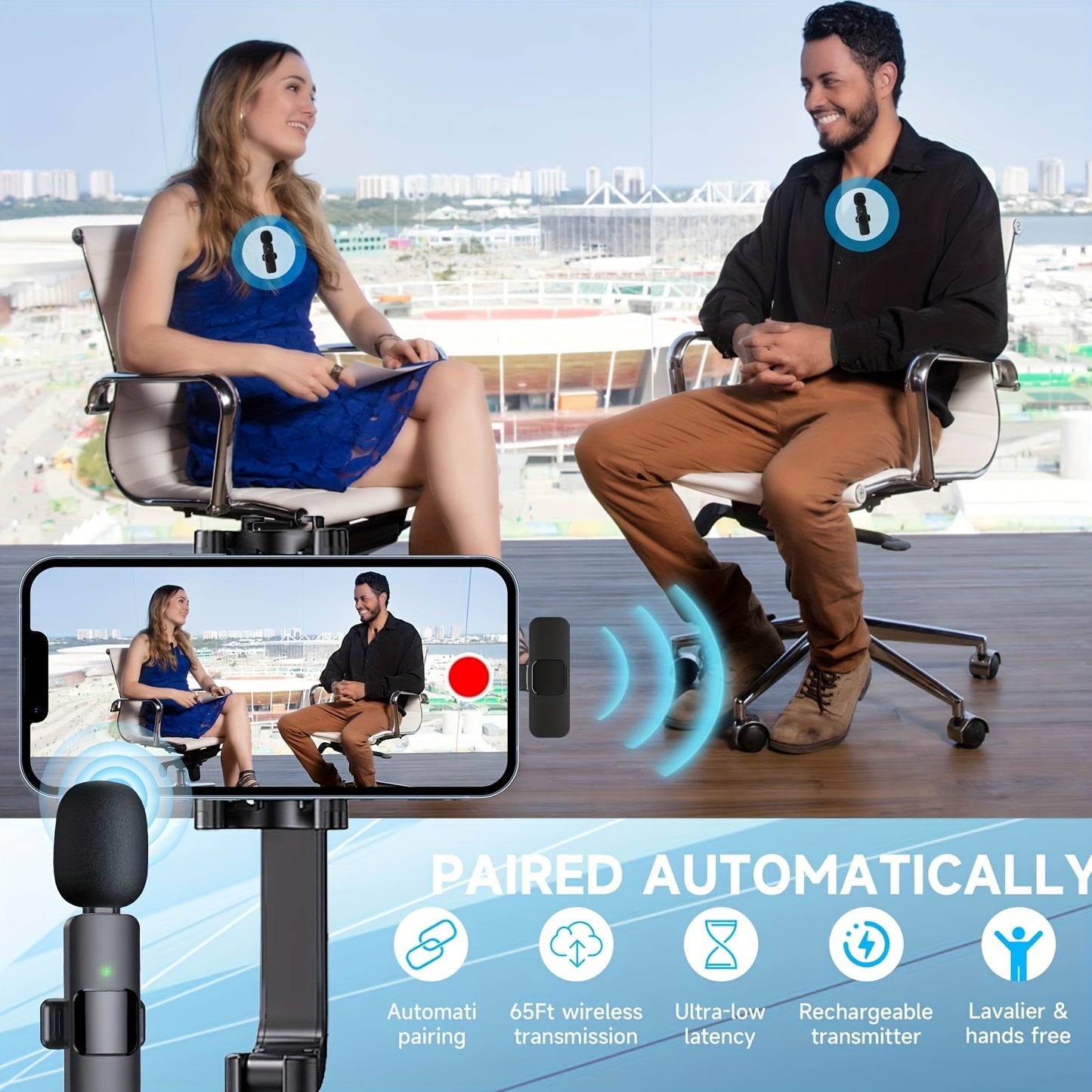Wireless Lapel Microphone For IPhone IPad Professional Wireless Clip Mic - Cordless Omnidirectional Condenser Recording Mic For Interview Video Podcast Vlog YouTube