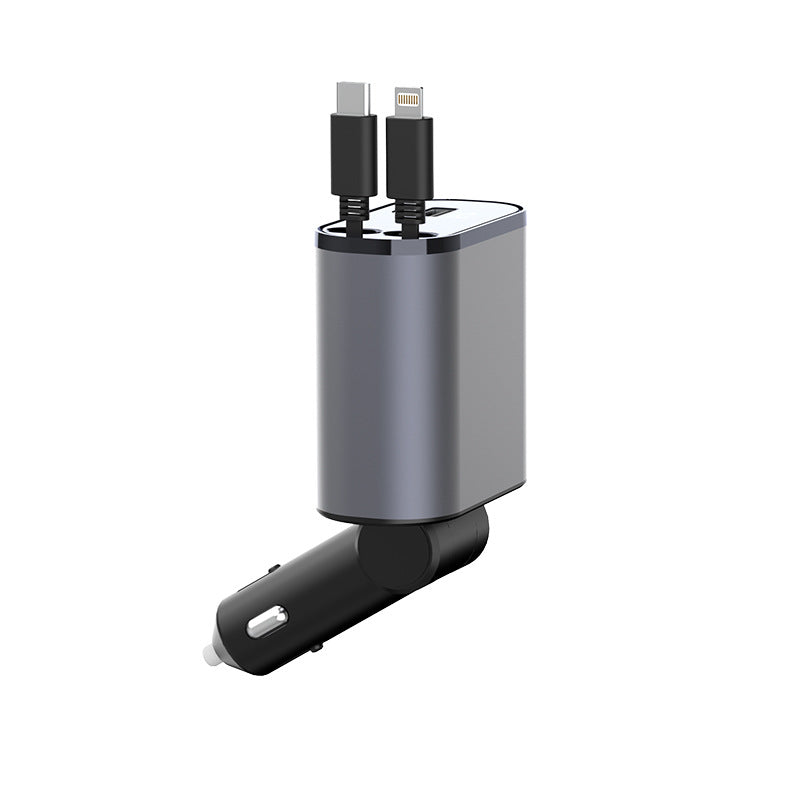 Super Fast Retractable Charging Car Cigarette Lighter USB And TYPE-C Adapter