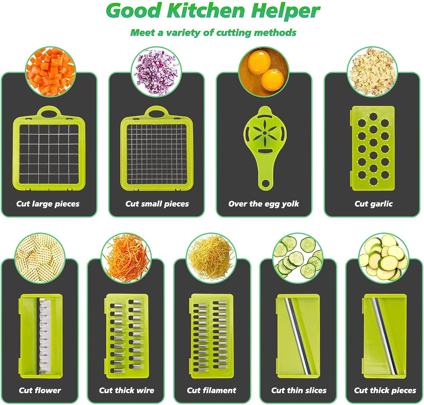 Vegetable Chopper 14 In 1 Mandoline Slicer Multi-Function Kitchen  7 Replaceable Stainless Steel Vegetable Cutter With Egg Separator Hand Guard Grater For Onion Potato Fruit