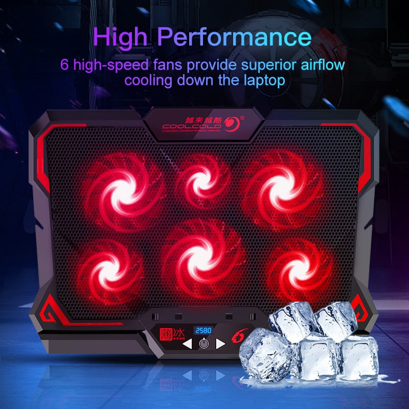 Laptop Cooling Pad, Laptop Cooler with 6 Quiet Led Fans for 15.6-17 Inch Laptop Cooling Fan Stand, Portable Ultra Slim USB Powered Gaming Laptop Cooling Pad, Switch Control Fan Speed Function