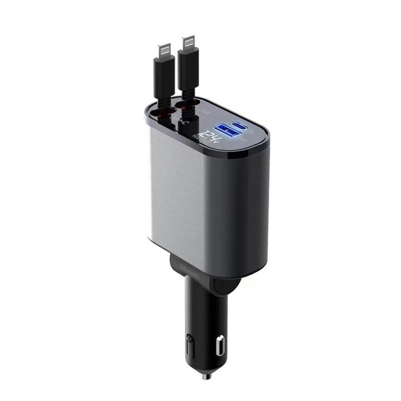 Super Fast Retractable Charging Car Cigarette Lighter USB And TYPE-C Adapter