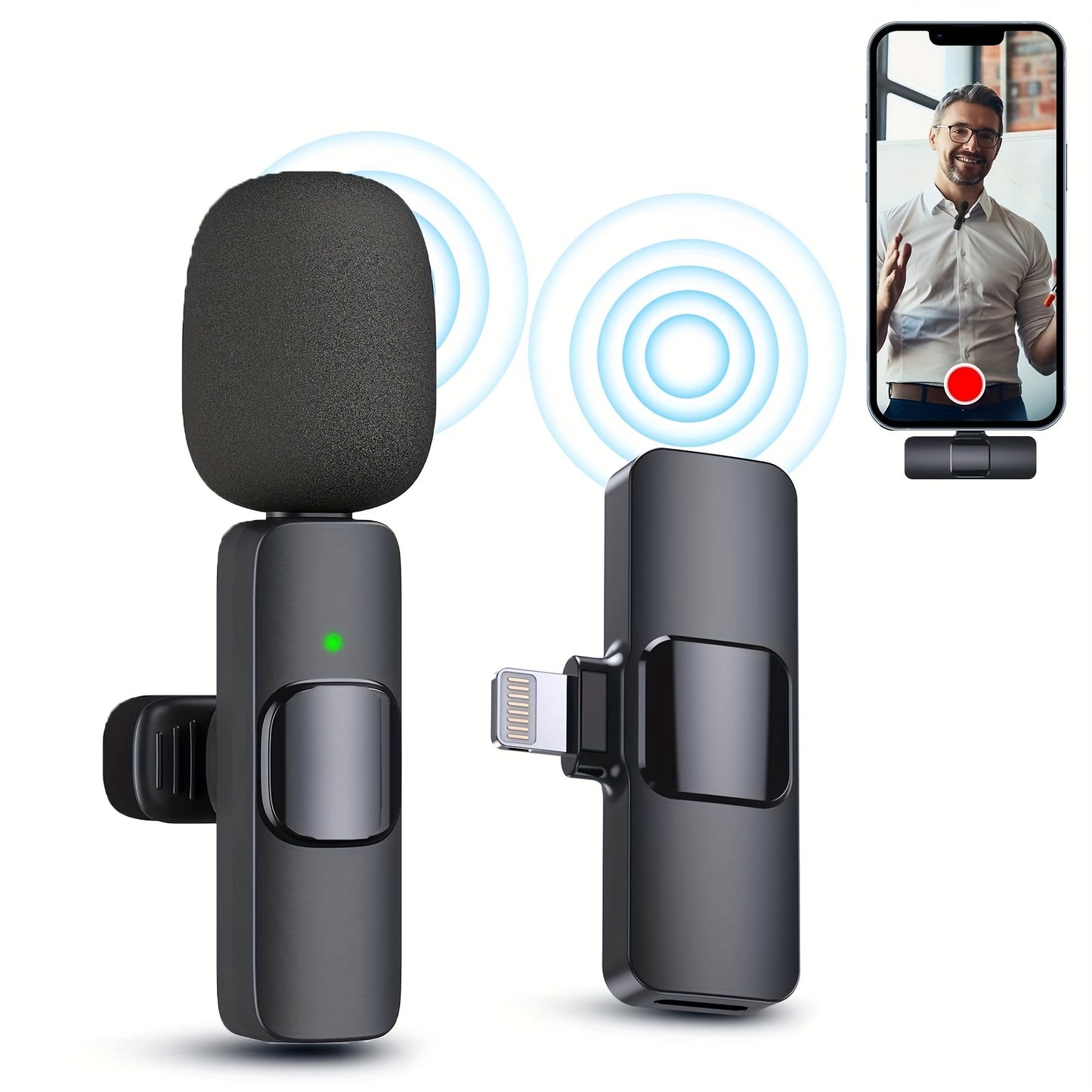 Wireless Lapel Microphone For IPhone IPad Professional Wireless Clip Mic - Cordless Omnidirectional Condenser Recording Mic For Interview Video Podcast Vlog YouTube