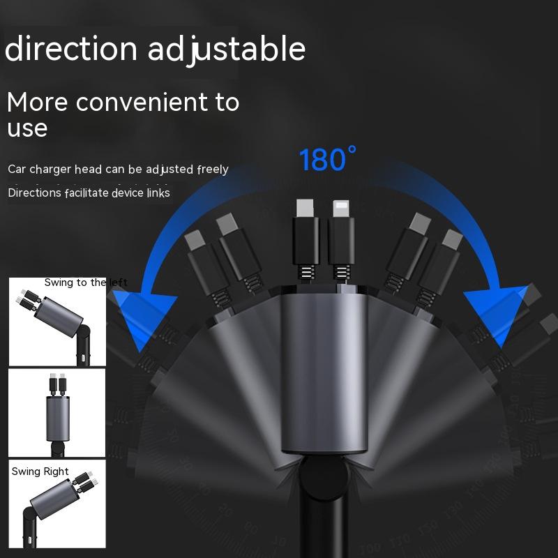 Super Fast Retractable Charging Car Cigarette Lighter USB And TYPE-C Adapter