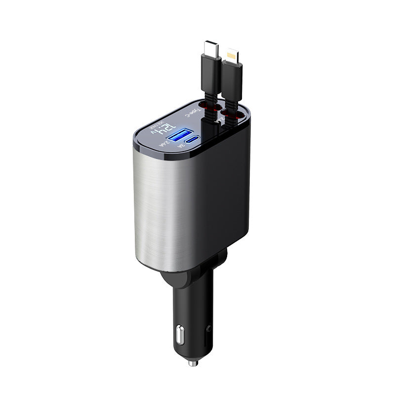 Super Fast Retractable Charging Car Cigarette Lighter USB And TYPE-C Adapter