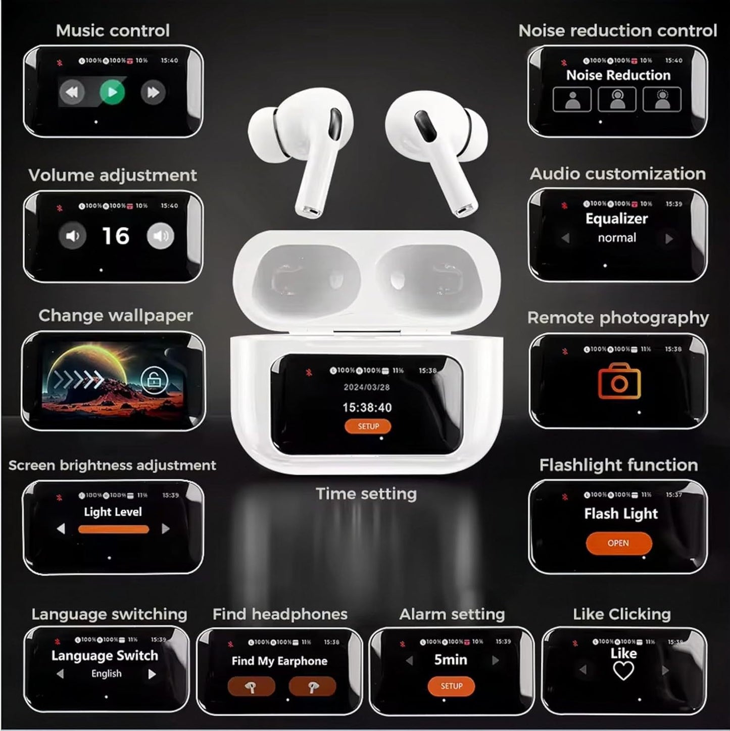 Wireless Earbuds Bluetooth 5.3 - ENC Noise Cancelling In-Ear Earbuds With Wireless Charging Case LED Display Deep Bass Earphones Headset With Built-in Mic Fifth Generation