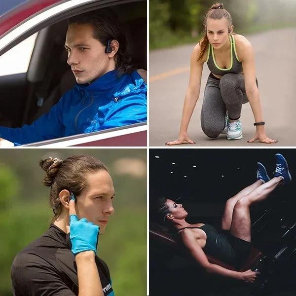 Bone Conduction Headphones Waterproof Open Ear Wireless Earbuds Bluetooth Long Playtime Sports Headset with Mic Sweatproof Premium Sound Air Conduction Earphones for Running Sports