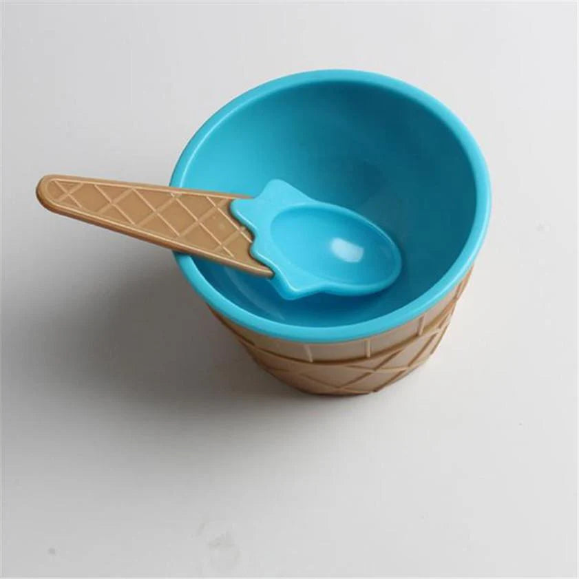 Reusable Ice Cream Cone Shape Bowl and Spoon Kids