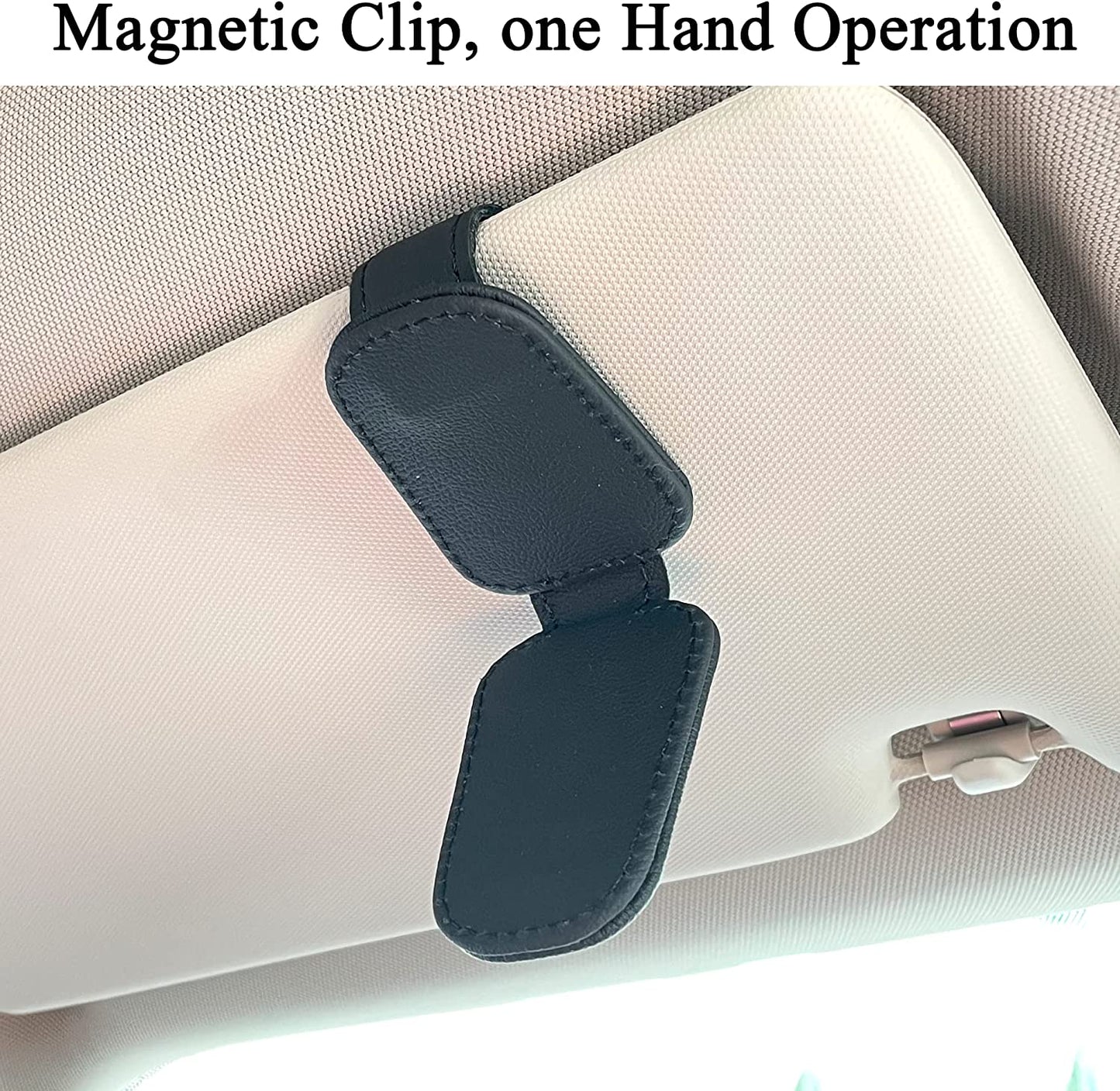 Magnetic Leather Sunglasses Holder for Car Visor - Black