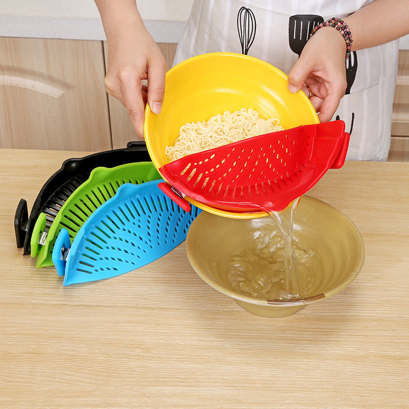 Hands-free Heat Resistant Food Strainer for Pasta Vegetables Noodles Ground Beef, Universal Fits all Pots and Bowls