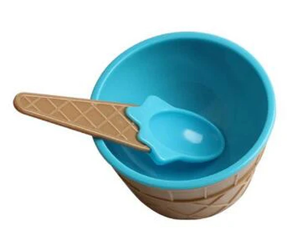 Reusable Ice Cream Cone Shape Bowl and Spoon Kids