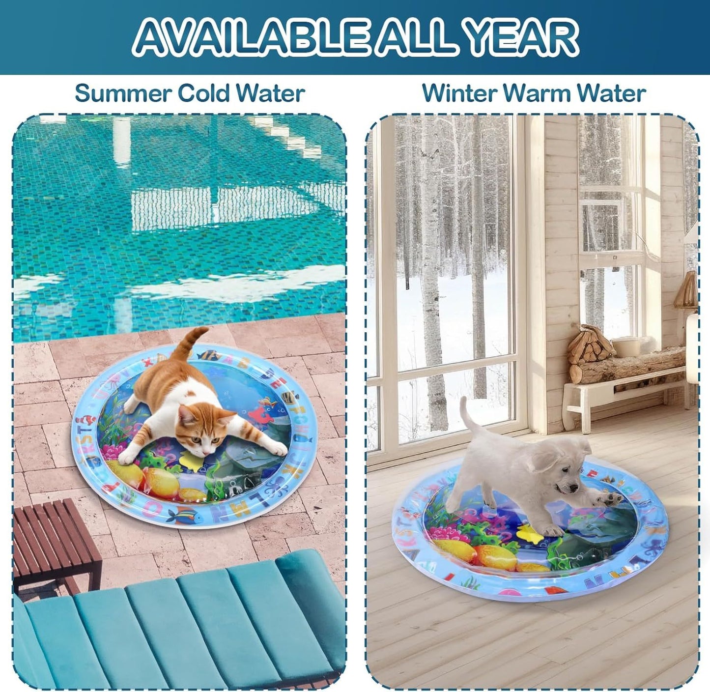 Water Sensory Playmat For Cats, Thickened Upgraded Cat Dog Toys Bored Pet Animals Cat Kicker Toys Self Play Mat Interactive Toys Pet Water Sensory Mat Pad Pet Cooling Mat Indoor Outdoor Exercise