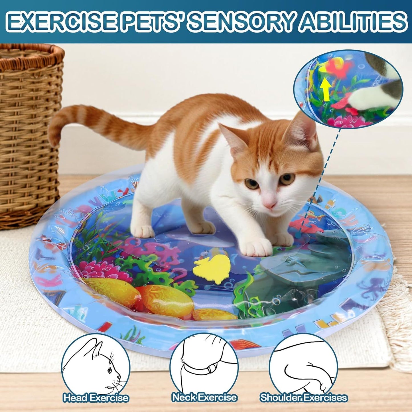 Water Sensory Playmat For Cats, Thickened Upgraded Cat Dog Toys Bored Pet Animals Cat Kicker Toys Self Play Mat Interactive Toys Pet Water Sensory Mat Pad Pet Cooling Mat Indoor Outdoor Exercise