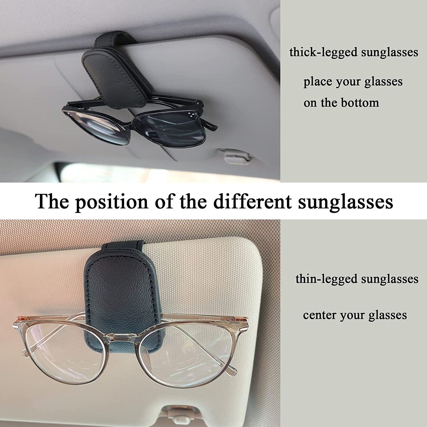 Magnetic Leather Sunglasses Holder for Car Visor - Black