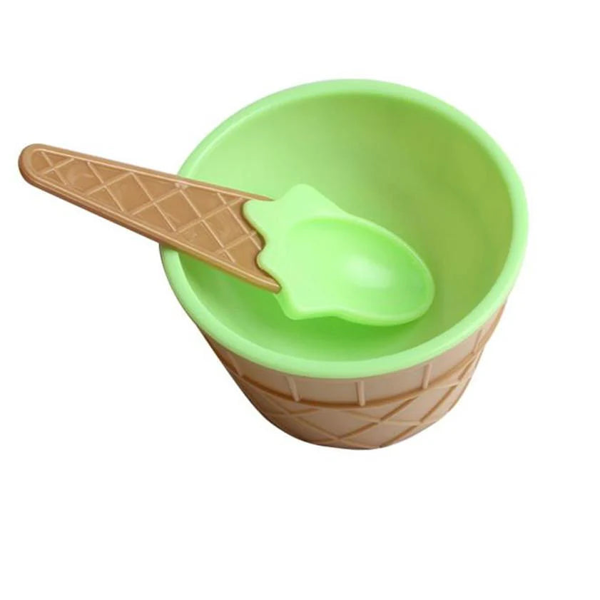 Reusable Ice Cream Cone Shape Bowl and Spoon Kids