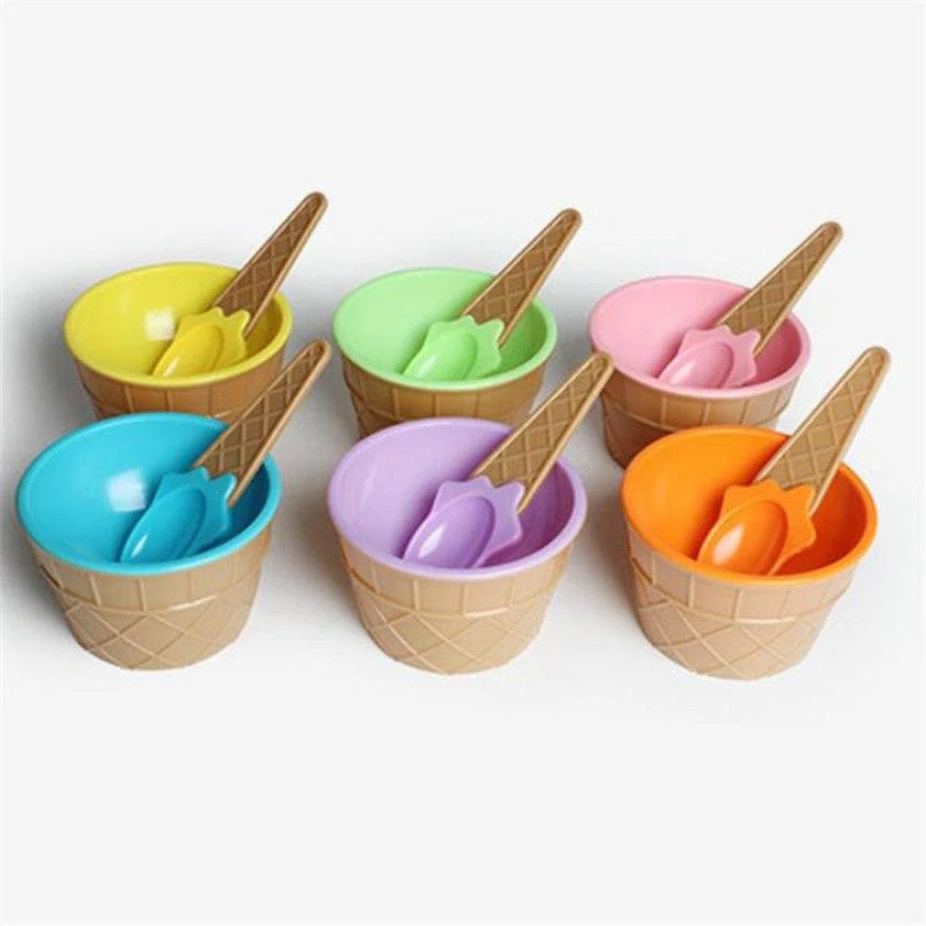 Reusable Ice Cream Cone Shape Bowl and Spoon Kids