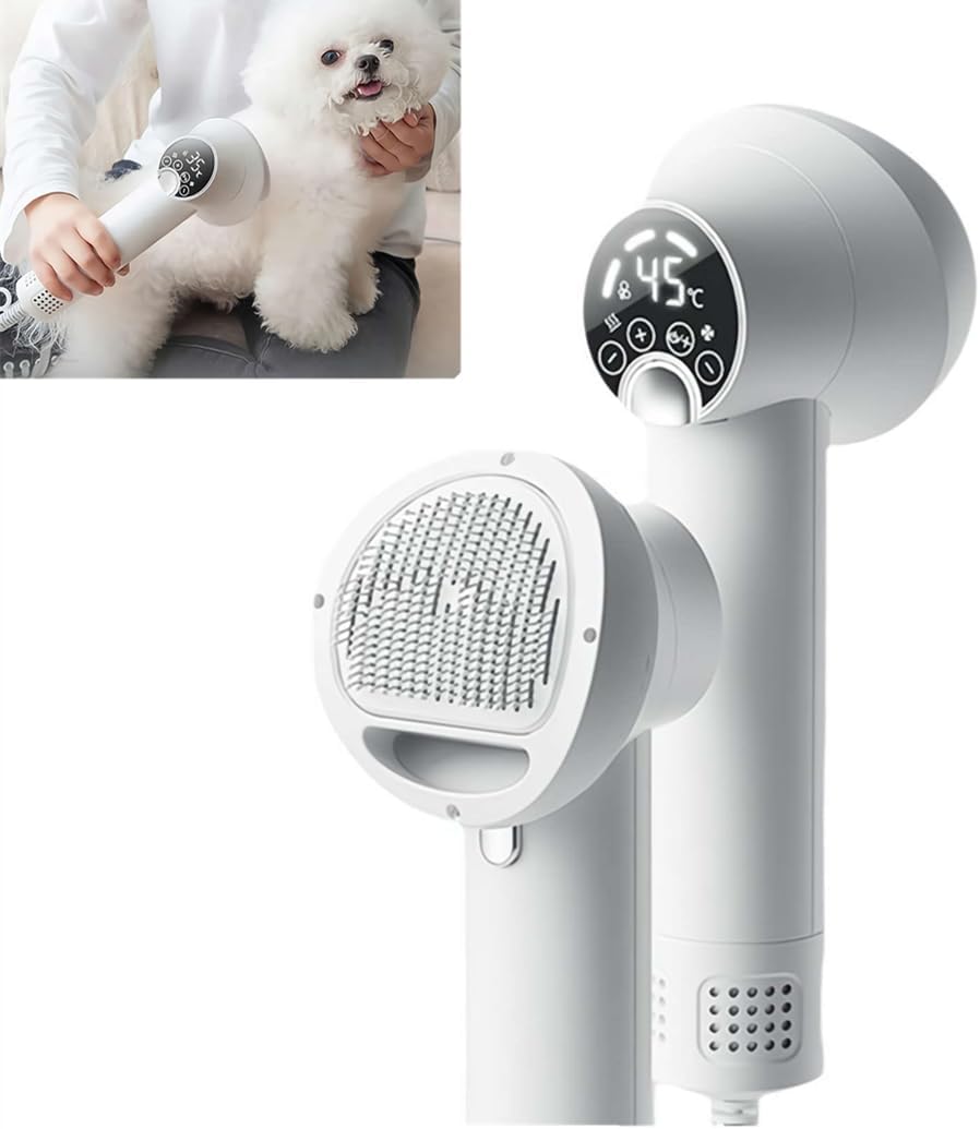 "2-in-1 Dog Hair Dryer and Brush Combo - Quiet & Efficient Grooming Tool for Small to Medium Pets"