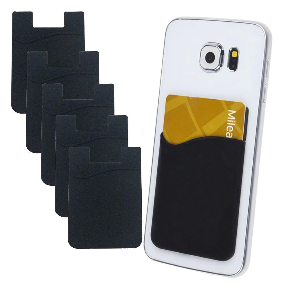 5X Silicone Credit Card Holder Cell Phone Wallet Pocket Sticker Adhesive Black