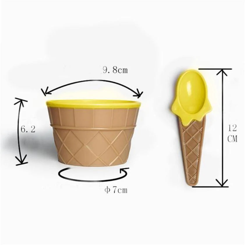 Reusable Ice Cream Cone Shape Bowl and Spoon Kids