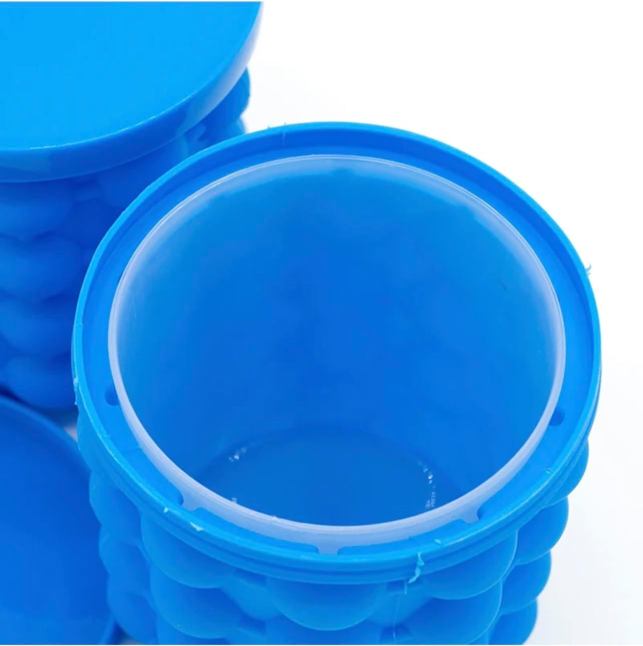 Ice Cube Mold Ice Cube Trays, New 3D Ice Cubes Maker(2 in 1), Large Cylindrical Silicone Ice Bucket for Frozen Cocktail, Beverages and More - Blue