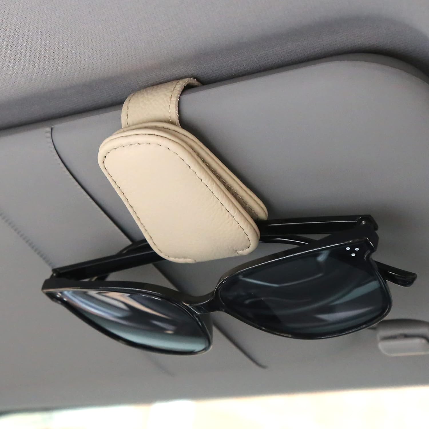 Magnetic Leather Sunglasses Holder for Car Visor - Black