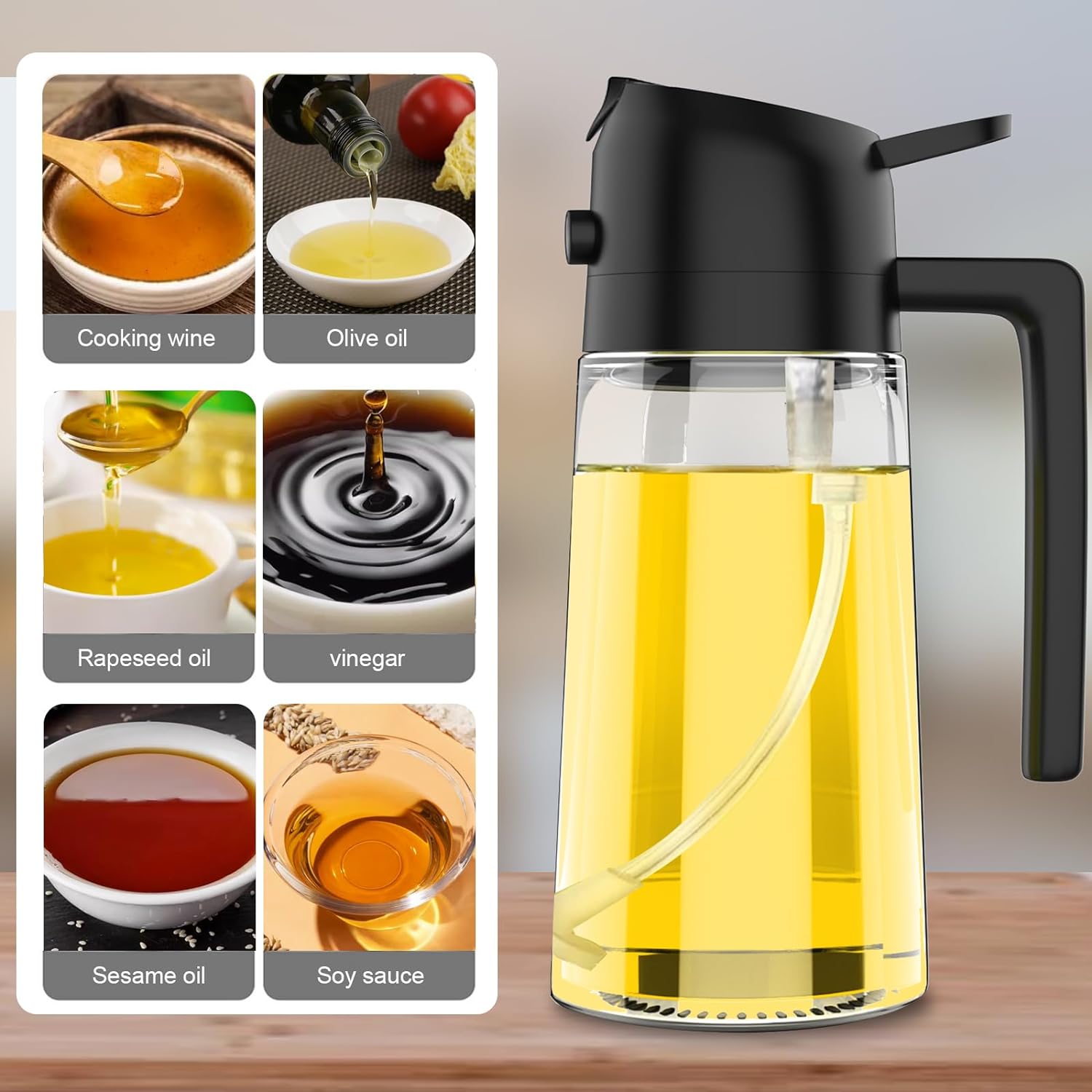 "2-in-1 Olive Oil Dispenser Bottle with Comfortable Handle - Perfect for Cooking and Grilling!"