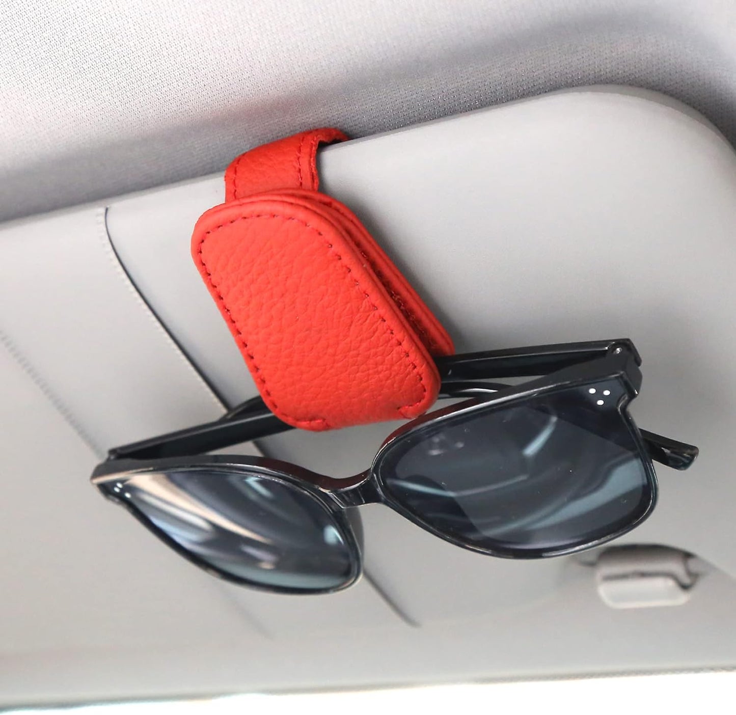 Magnetic Leather Sunglasses Holder for Car Visor - Black