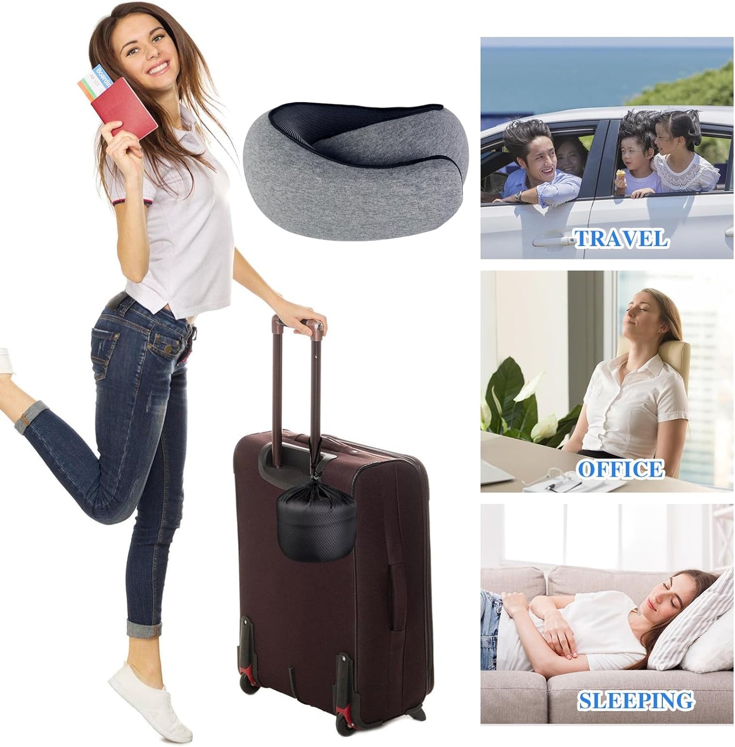 "Memory Foam Travel Neck Pillow - 360° Support for Airplanes"