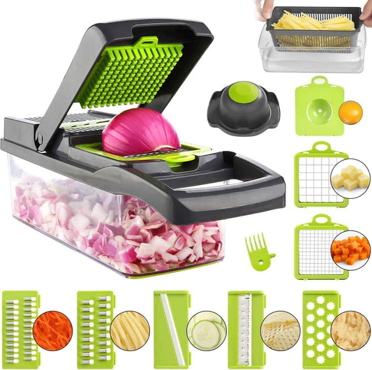 Vegetable Chopper 14 In 1 Mandoline Slicer Multi-Function Kitchen  7 Replaceable Stainless Steel Vegetable Cutter With Egg Separator Hand Guard Grater For Onion Potato Fruit