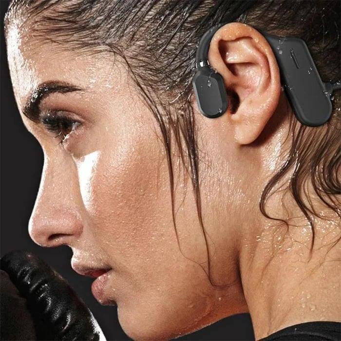 Bone Conduction Headphones Waterproof Open Ear Wireless Earbuds Bluetooth Long Playtime Sports Headset with Mic Sweatproof Premium Sound Air Conduction Earphones for Running Sports