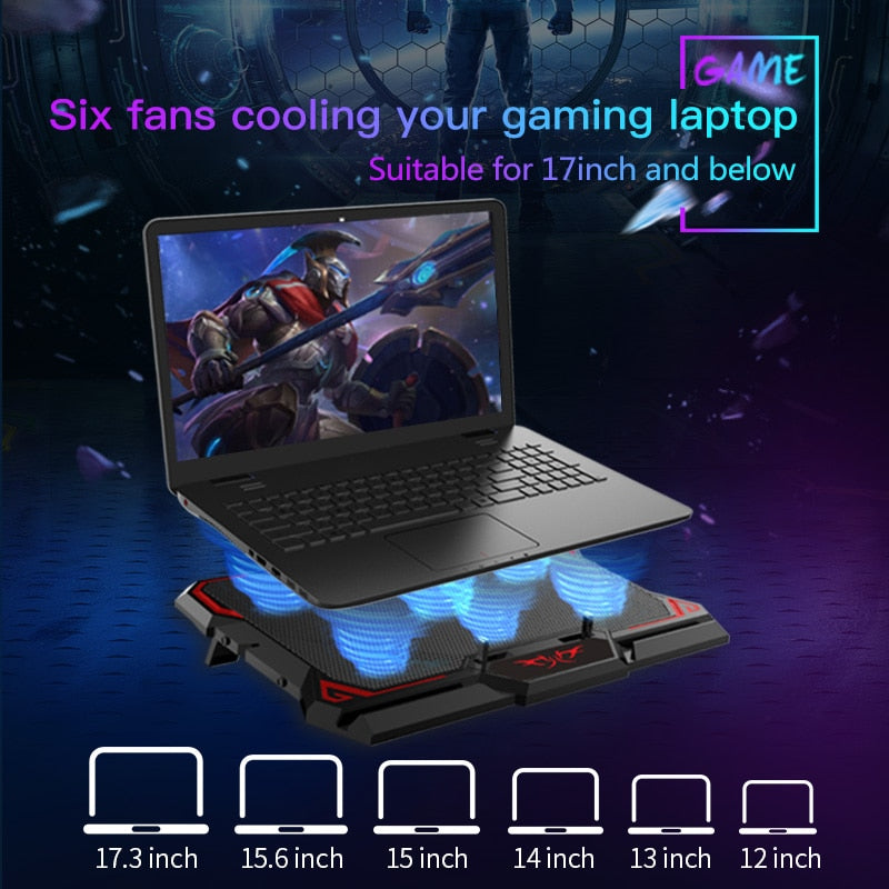 Laptop Cooling Pad, Laptop Cooler with 6 Quiet Led Fans for 15.6-17 Inch Laptop Cooling Fan Stand, Portable Ultra Slim USB Powered Gaming Laptop Cooling Pad, Switch Control Fan Speed Function