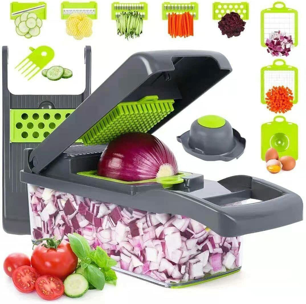 Multi-Function Vegetable and Fruit Chopper with Dicer and Slicer - 14 in 1 Kitchen Tool