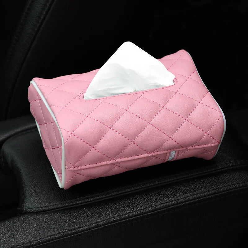 SHABELLA Plaid Pattern Microfiber Leather Car Hanging Tissue Holder