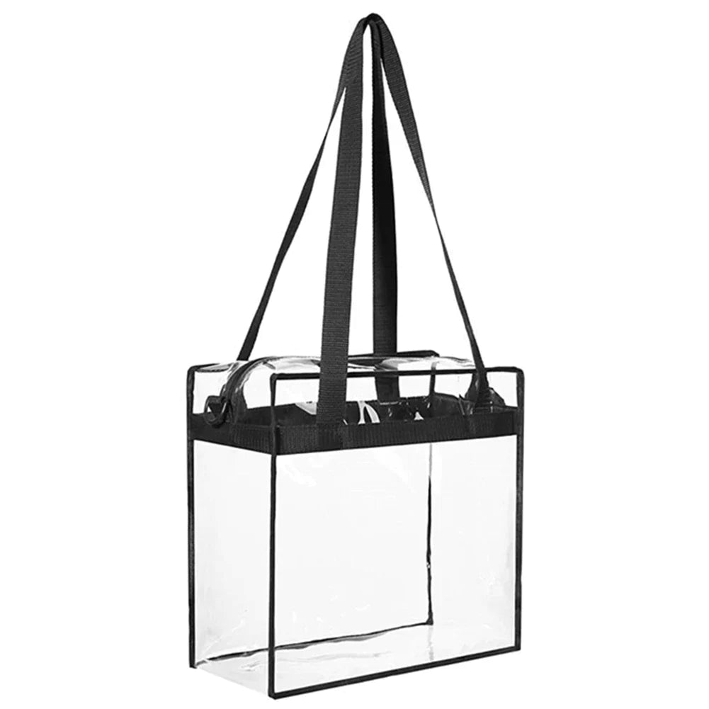 2X Clear PVC Tote Bag Women Large Transparent Handbag Zip Purse Stadium Security