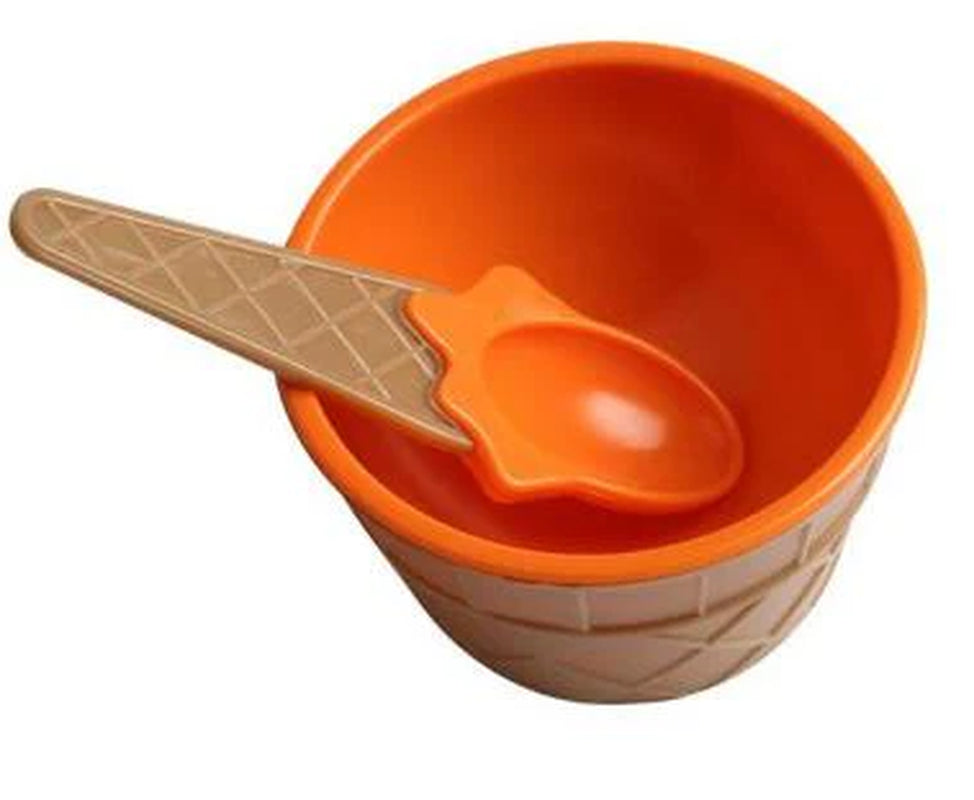 Reusable Ice Cream Cone Shape Bowl and Spoon Kids