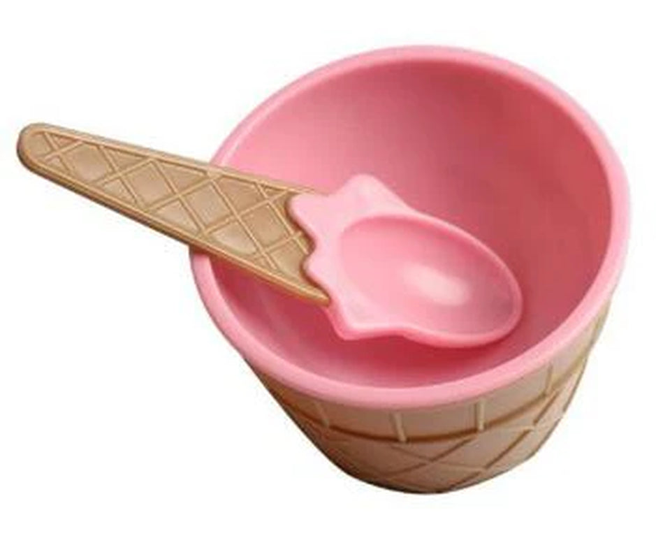 Reusable Ice Cream Cone Shape Bowl and Spoon Kids