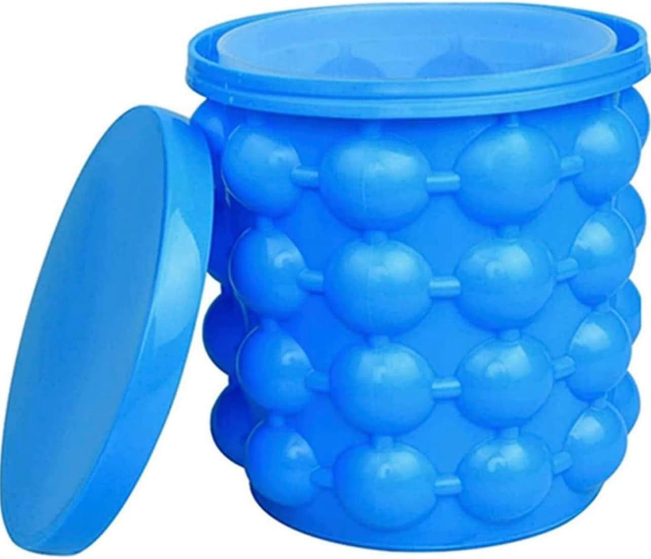 Ice Cube Mold Ice Cube Trays, New 3D Ice Cubes Maker(2 in 1), Large Cylindrical Silicone Ice Bucket for Frozen Cocktail, Beverages and More - Blue