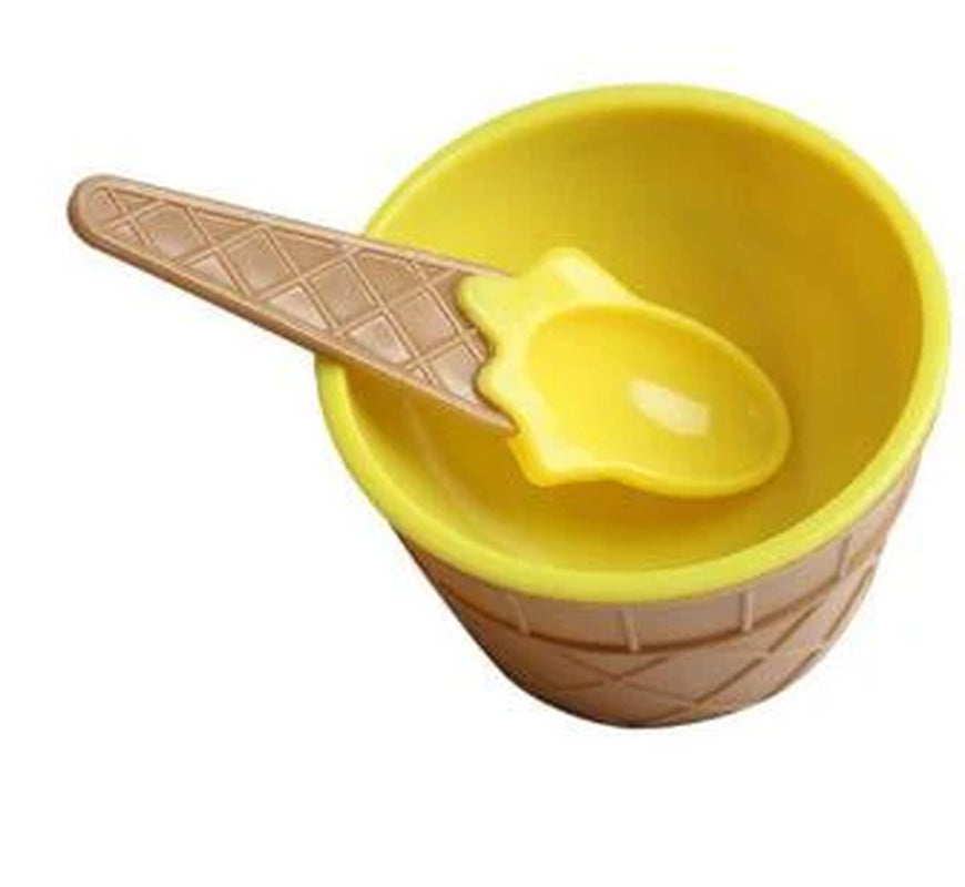 Reusable Ice Cream Cone Shape Bowl and Spoon Kids