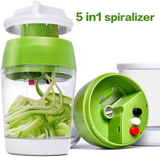 5-in-1 Spiralizer Vegetables Slicer Adjustable Spiral Cutter with Container