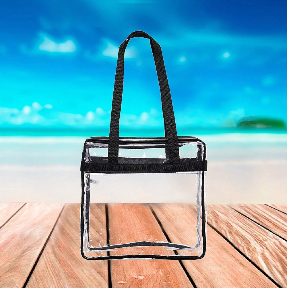 2X Clear PVC Tote Bag Women Large Transparent Handbag Zip Purse Stadium Security