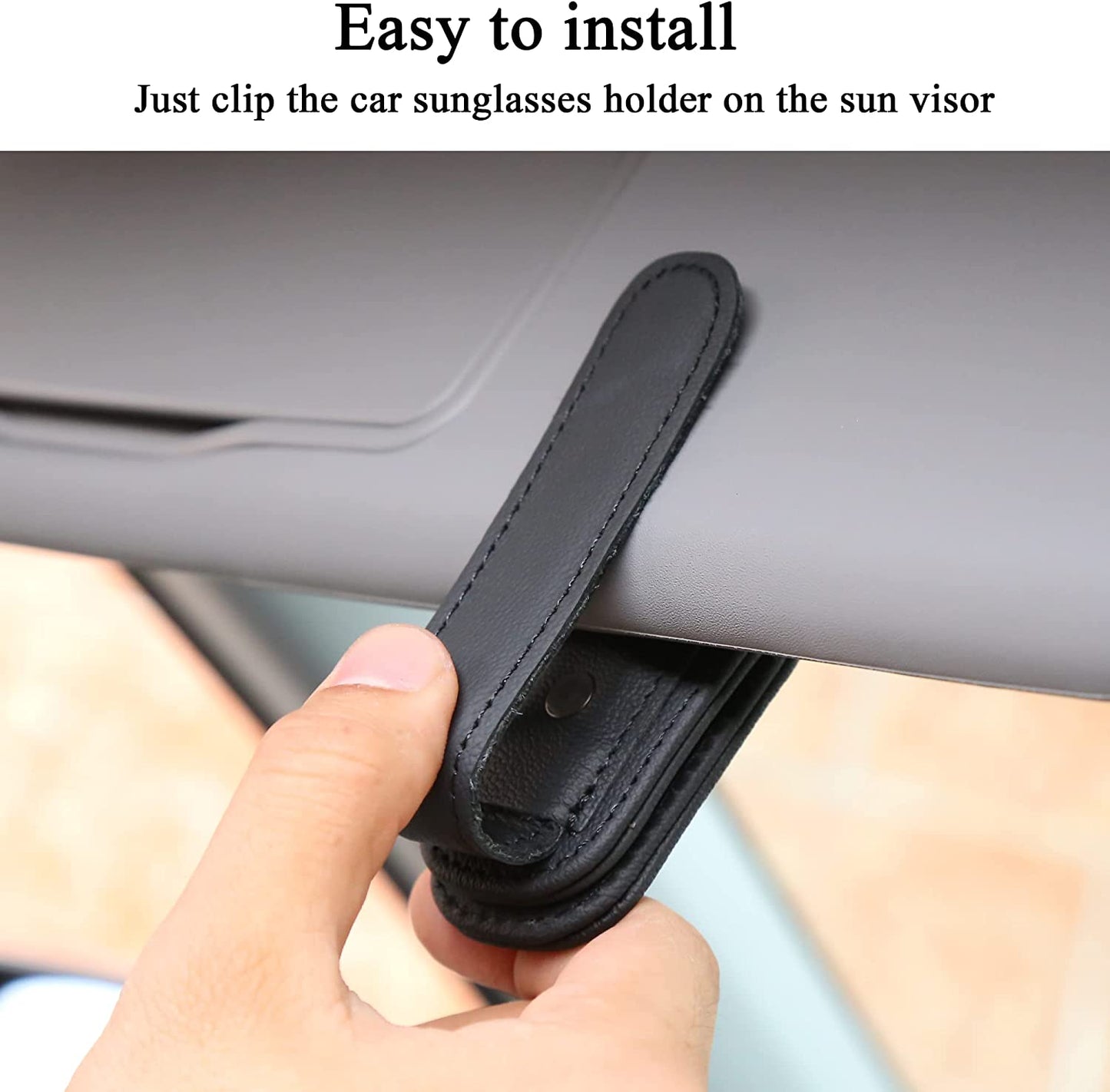 Magnetic Leather Sunglasses Holder for Car Visor - Black