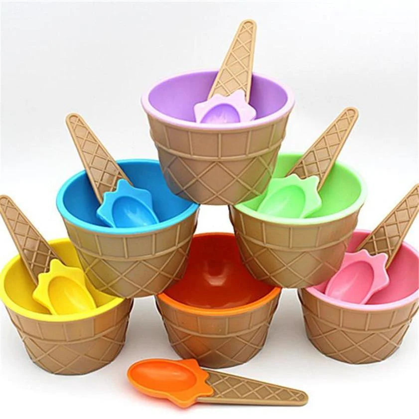 Reusable Ice Cream Cone Shape Bowl and Spoon Kids