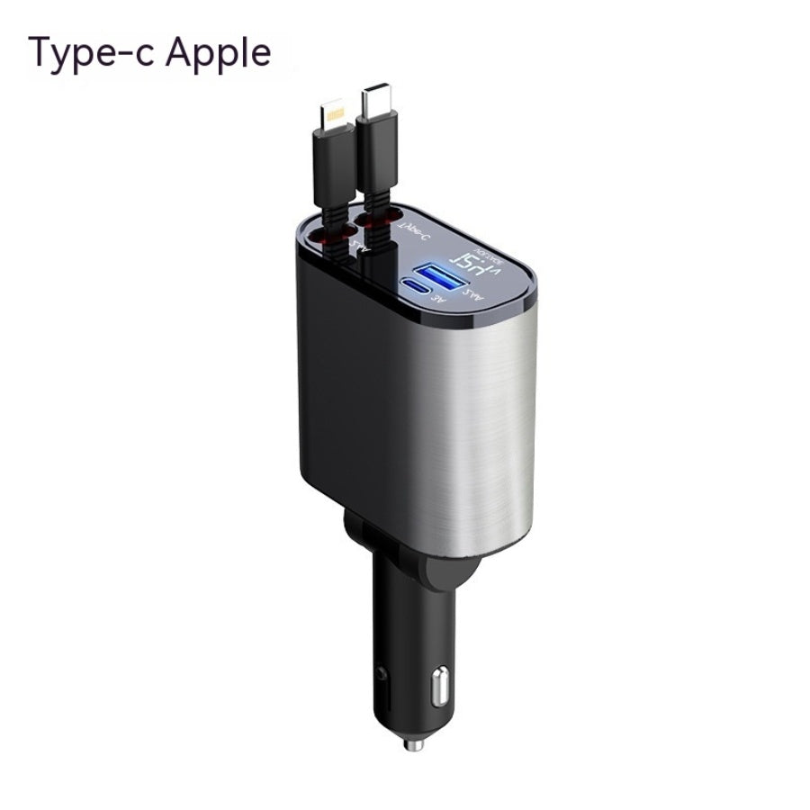 Retractable Car Charger, 4 in 1 Retractable Car Charger Digital Display Charging USB Adapter Cigarette Lighter One To Four