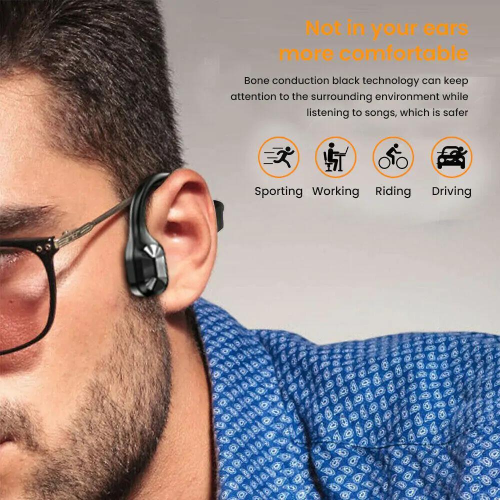 Bone Conduction Headphones Waterproof Open Ear Wireless Earbuds Bluetooth Long Playtime Sports Headset with Mic Sweatproof Premium Sound Air Conduction Earphones for Running Sports