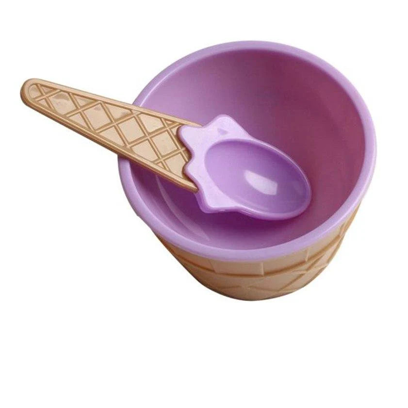 Reusable Ice Cream Cone Shape Bowl and Spoon Kids