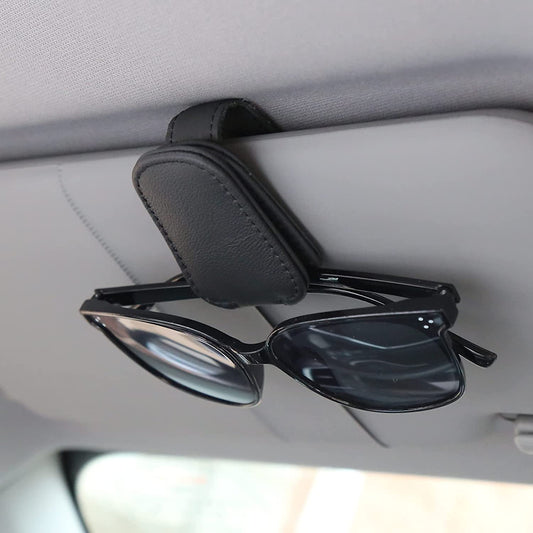 Magnetic Leather Sunglasses Holder for Car Visor - Black