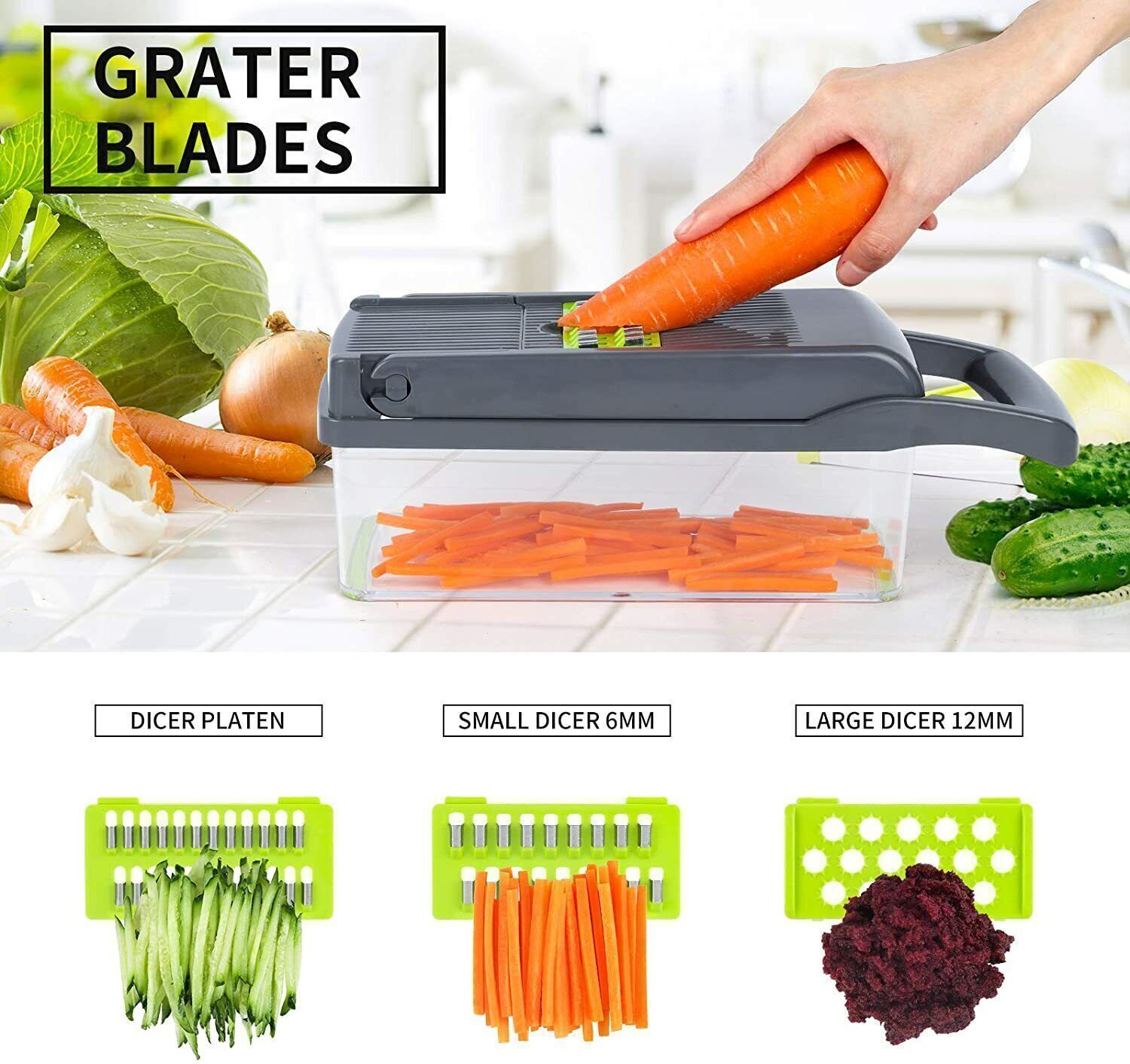 Multi-Function Vegetable and Fruit Chopper with Dicer and Slicer - 14 in 1 Kitchen Tool