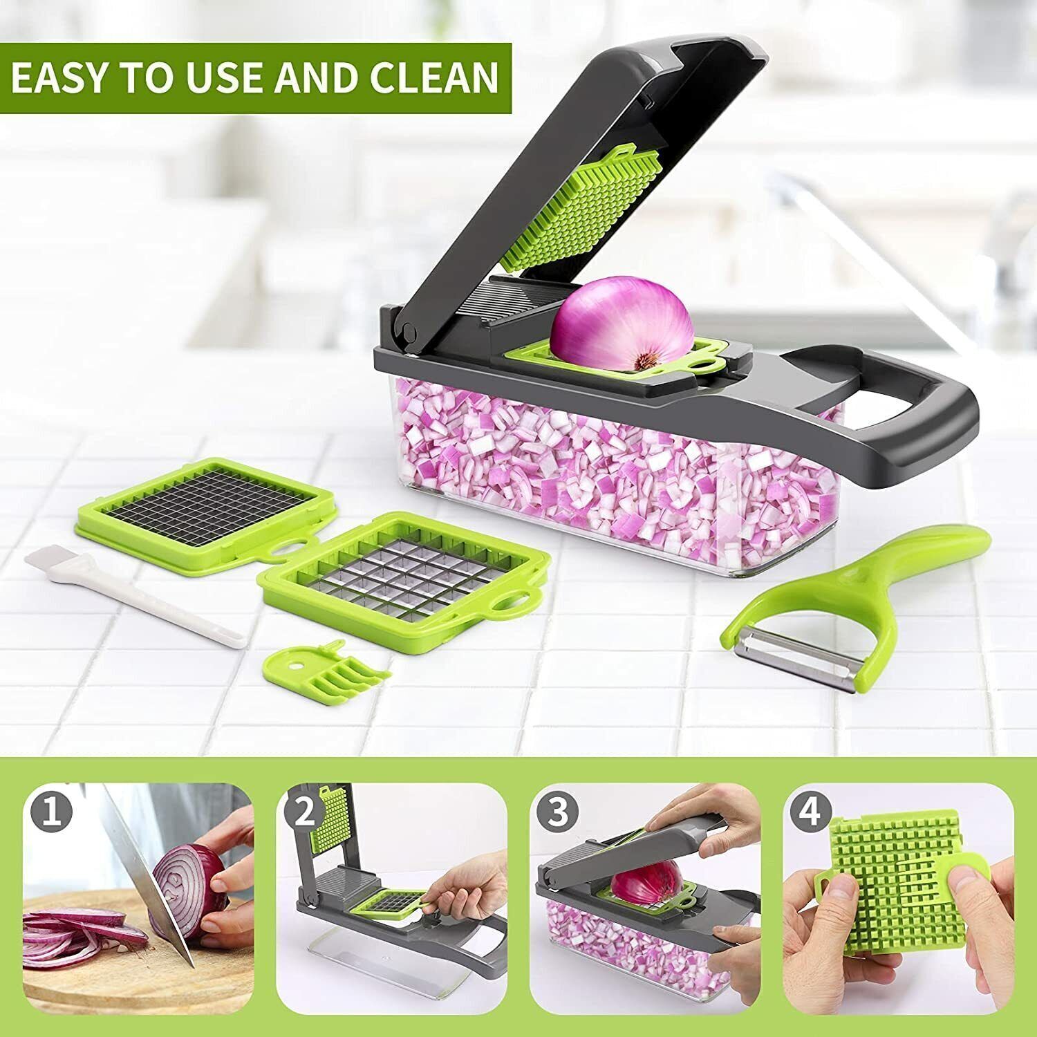 Multi-Function Vegetable and Fruit Chopper with Dicer and Slicer - 14 in 1 Kitchen Tool