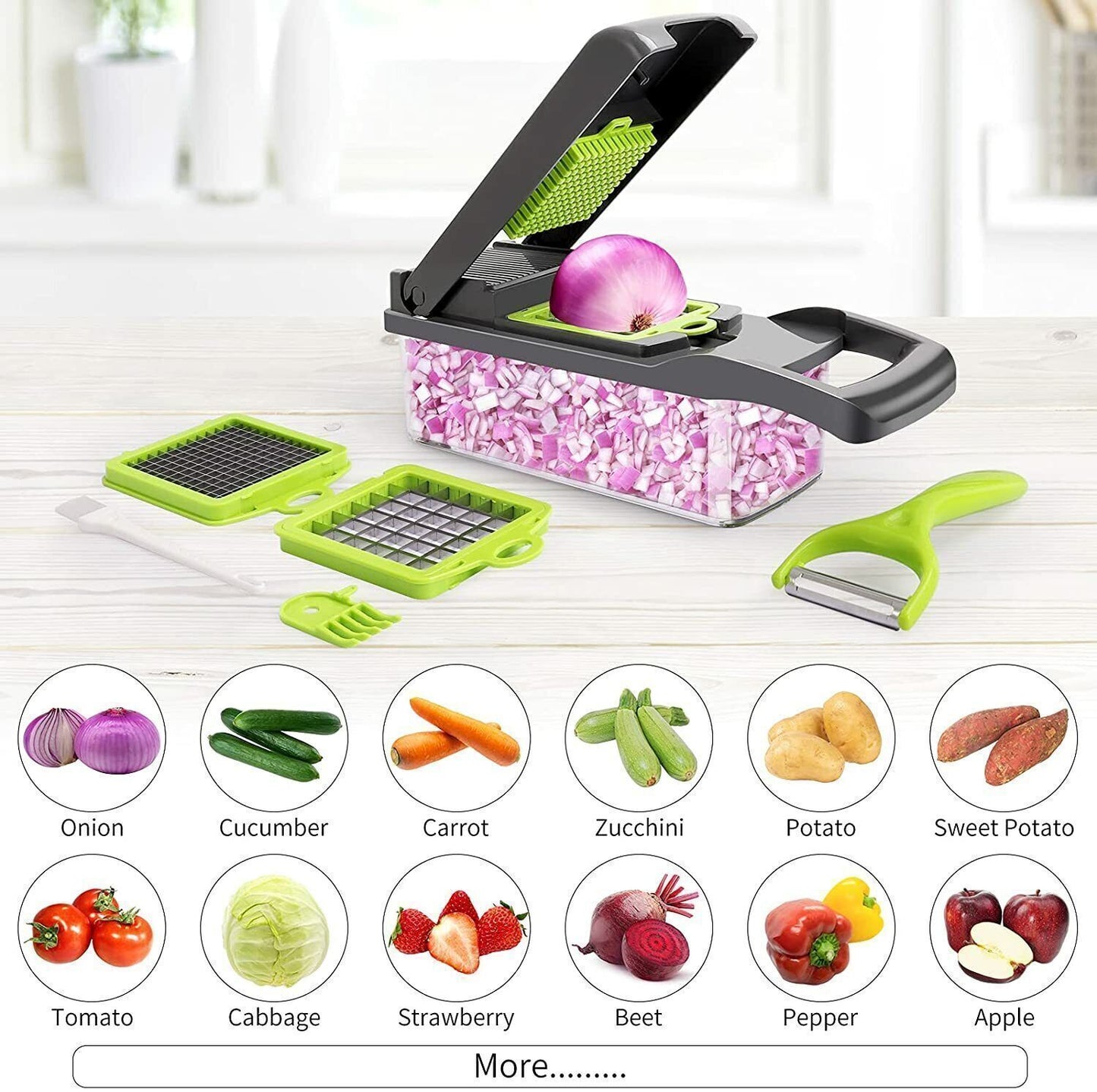 Multi-Function Vegetable and Fruit Chopper with Dicer and Slicer - 14 in 1 Kitchen Tool