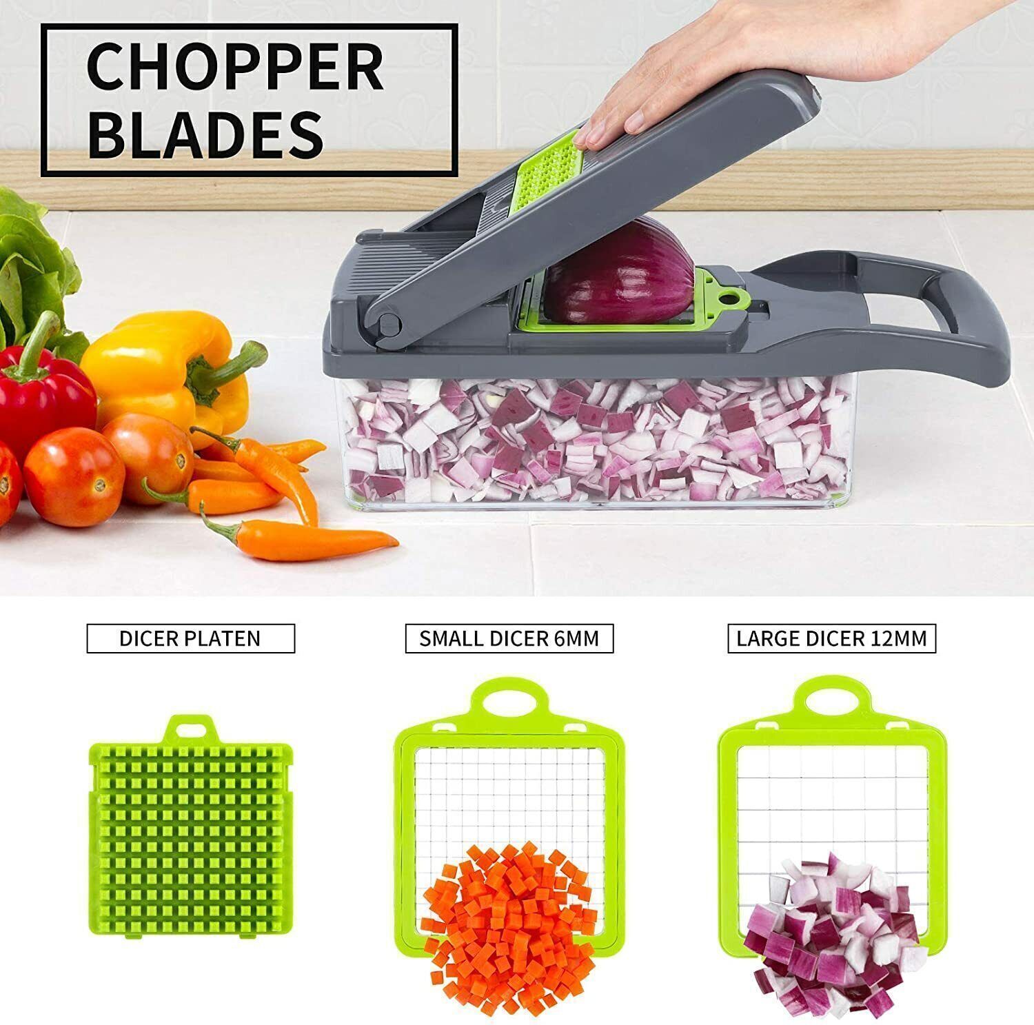 Multi-Function Vegetable and Fruit Chopper with Dicer and Slicer - 14 in 1 Kitchen Tool